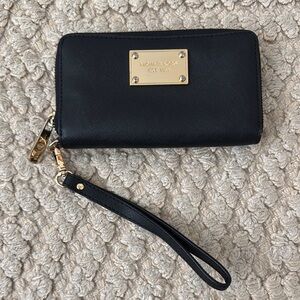 Michael Kors Black Leather Wallet with Gold Hardware
